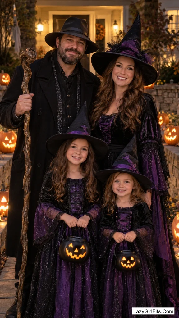 A Coven of Four: Warlock Dad, Three Witches at Different Ages