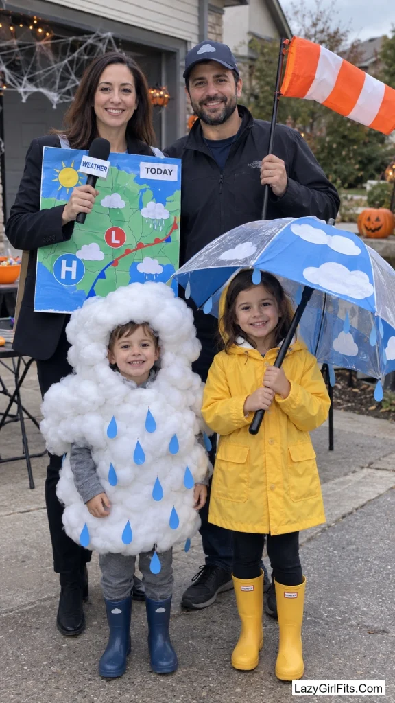 A Local Weather Team: Forecaster, Wind Sock, Umbrella, Green Screen Map