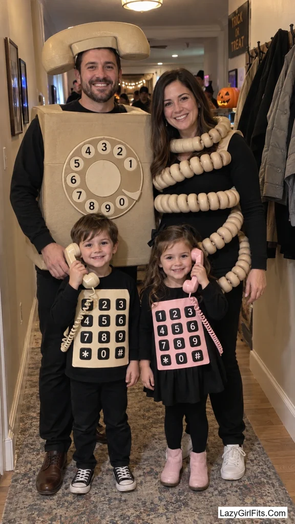 A Rotary Phone With Its Cord and Two Party-Line Neighbors