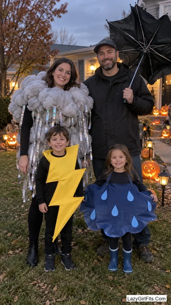 A Thunderstorm Rolling In: Cloud, Bolt, Puddle, and Umbrella