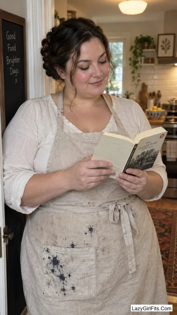 Braided Low Bun With an Ink-Stained Linen Apron
