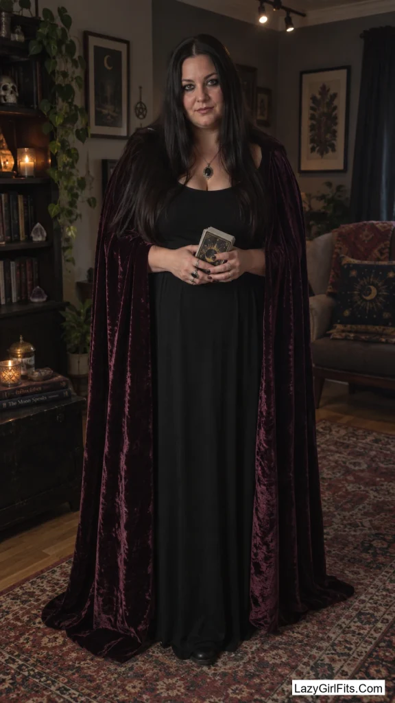 Center Part, Kohl Liner, and a Floor-Length Cape