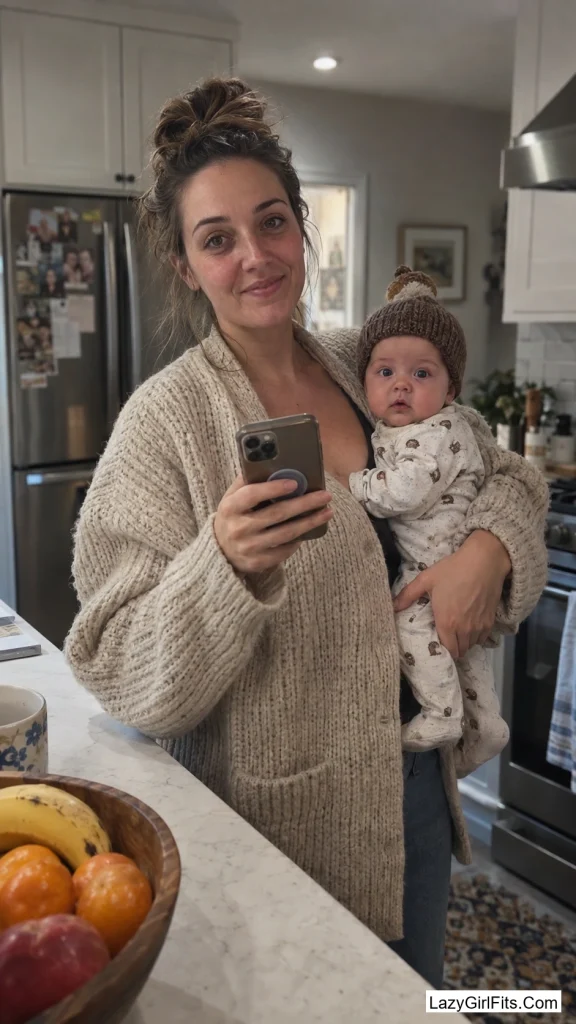 Chunky Cardigan, Acorn Beanie
