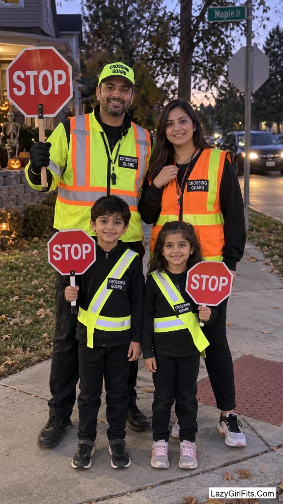 Crossing Guards on Duty: Vest, Sign, and Reflective Sashes