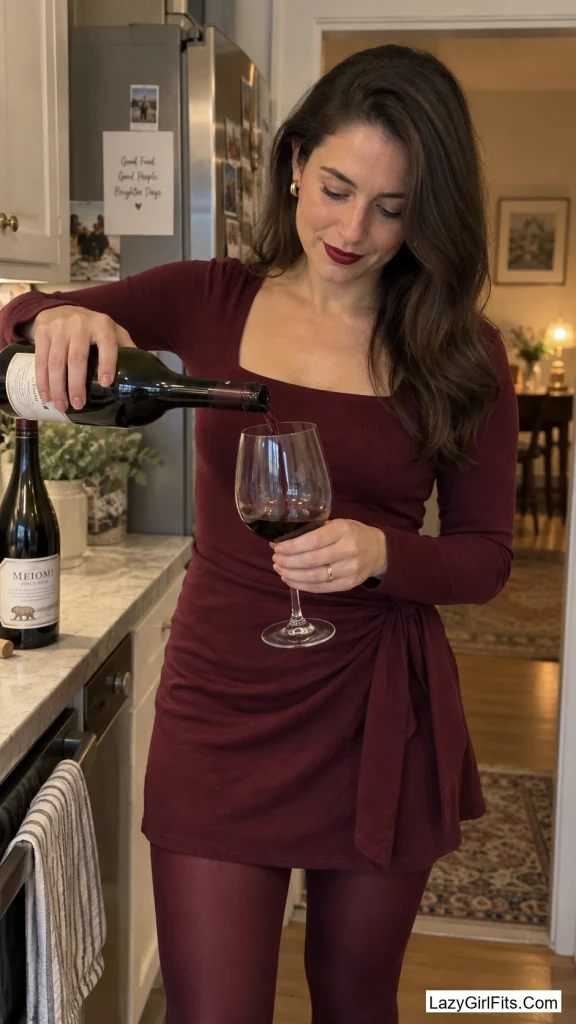 Deep Side Part and a Head-to-Toe Burgundy Look