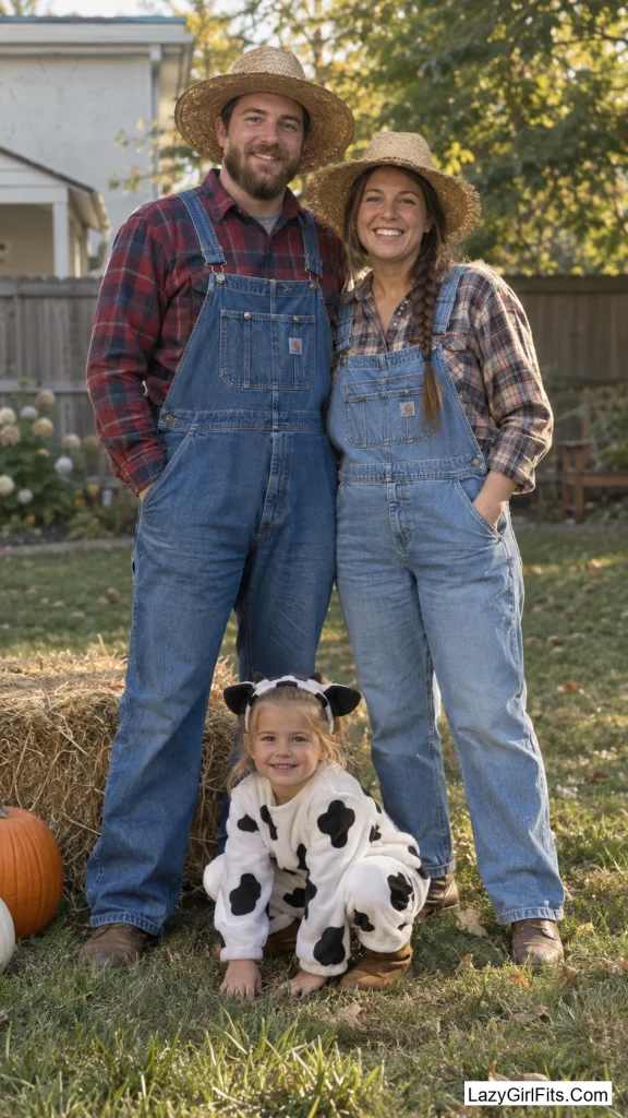 Farm Family in Flannel and Overalls