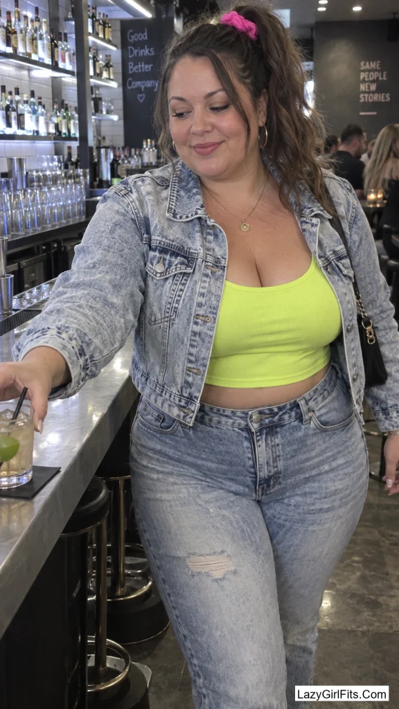 High Side Ponytail and an Acid-Wash Denim Set