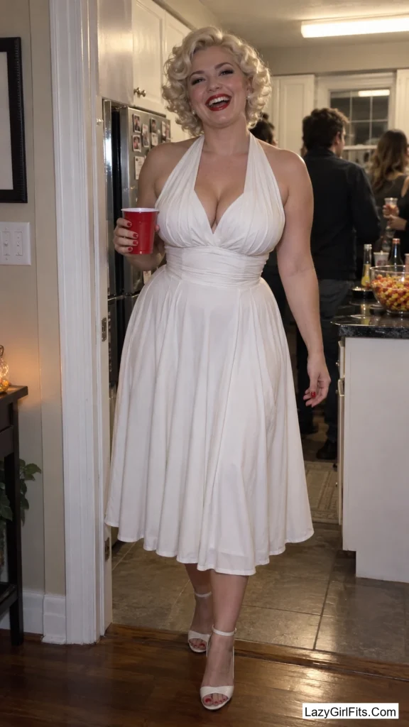 Marilyn-Style White Halter Dress