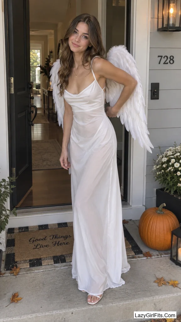 Middle Part, All White, and a Set of Feather Wings
