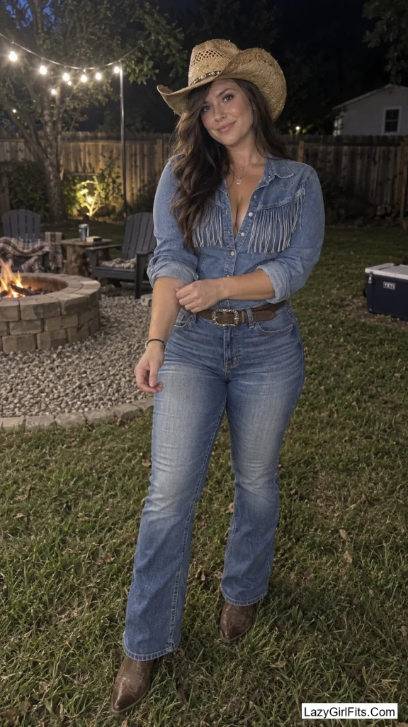 Side Part, Denim-on-Denim, and a Straw Cowboy Hat