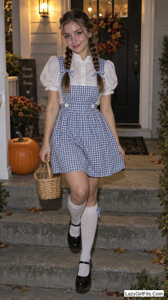 Twin French Braids and a Gingham Pinafore