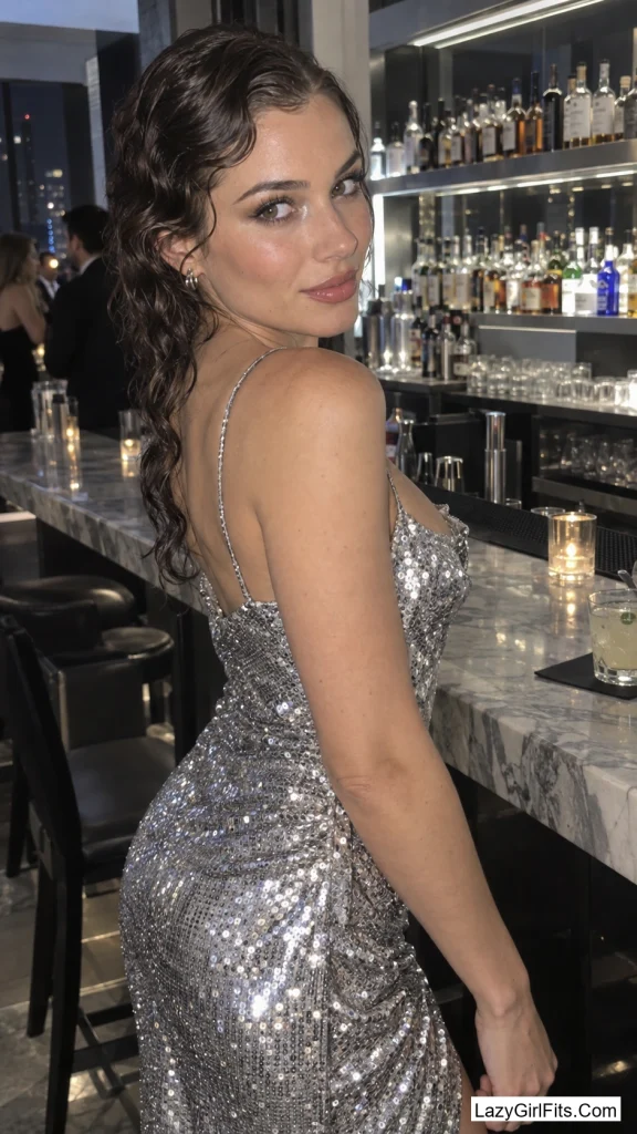 Wet-Look Waves and a Silver Sequin Slip