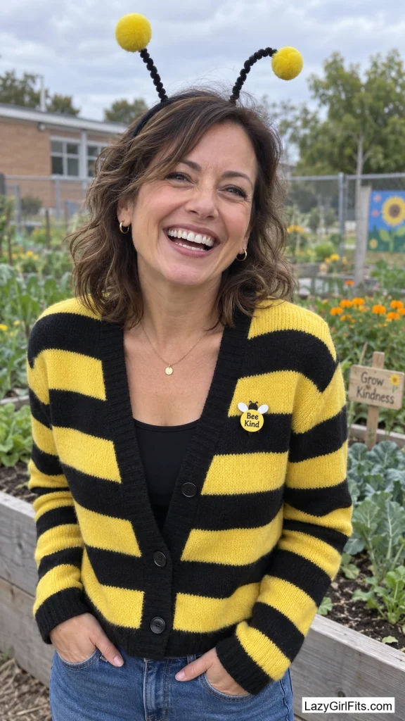 A Bee-Themed Cardigan and Antennae for "Bee Kind"