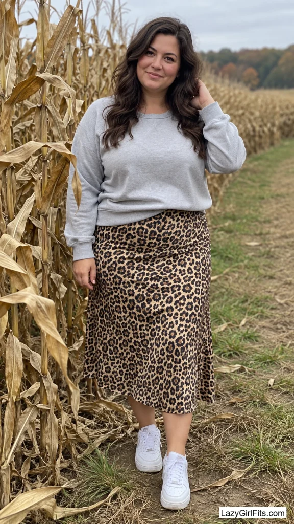 A Leopard Skirt With a Sweatshirt