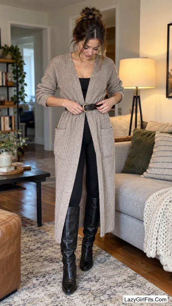 A Long Cardigan Belted Like a Coat