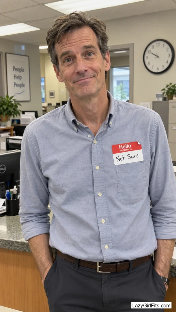 A Name Tag Reading "Hello, My Name Is Not Sure" Over Regular Clothes