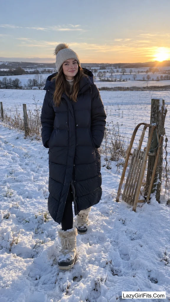 A Puffer Coat With Moon Boots