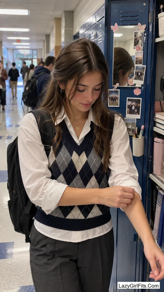 Argyle Vest Over a Collared Shirt