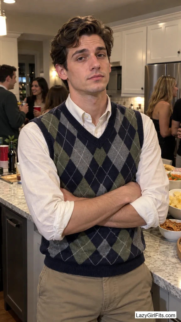 Argyle Vest Over a Collared Shirt