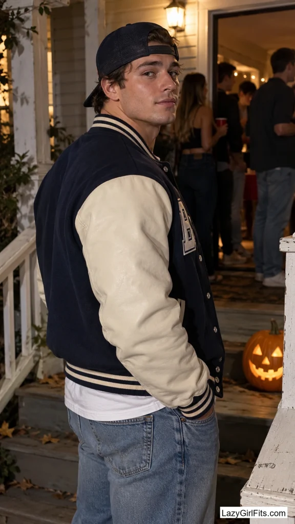 Backwards Cap with a Varsity Jacket
