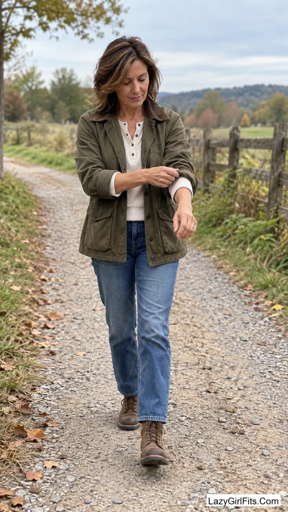 Barn Jacket Over a Waffle-Knit Henley