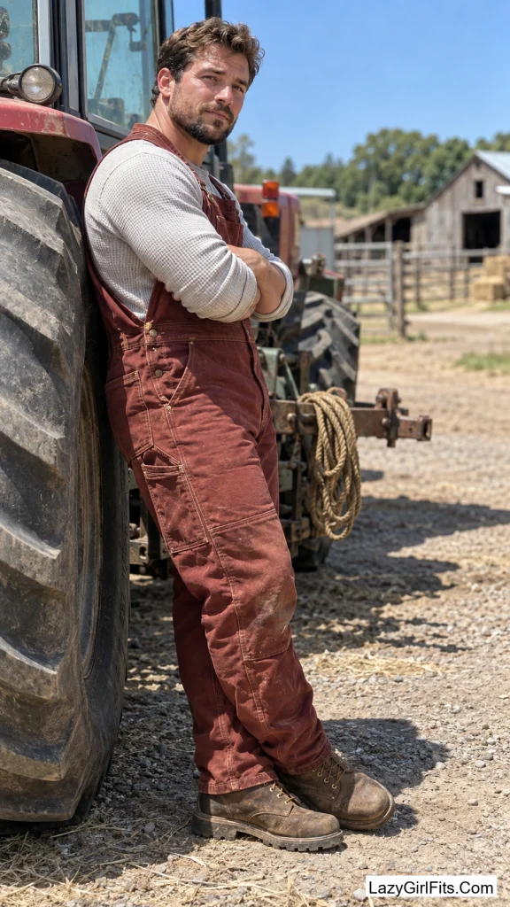 Barn-Red Canvas Coverall Over a Long-Sleeve Tee