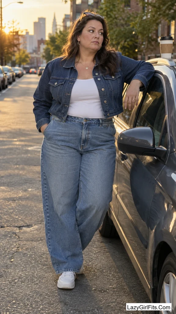 Barrel Jeans With a Cropped Denim Jacket