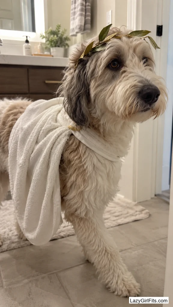 Bath-Towel Toga With a Leaf-Crown Headband