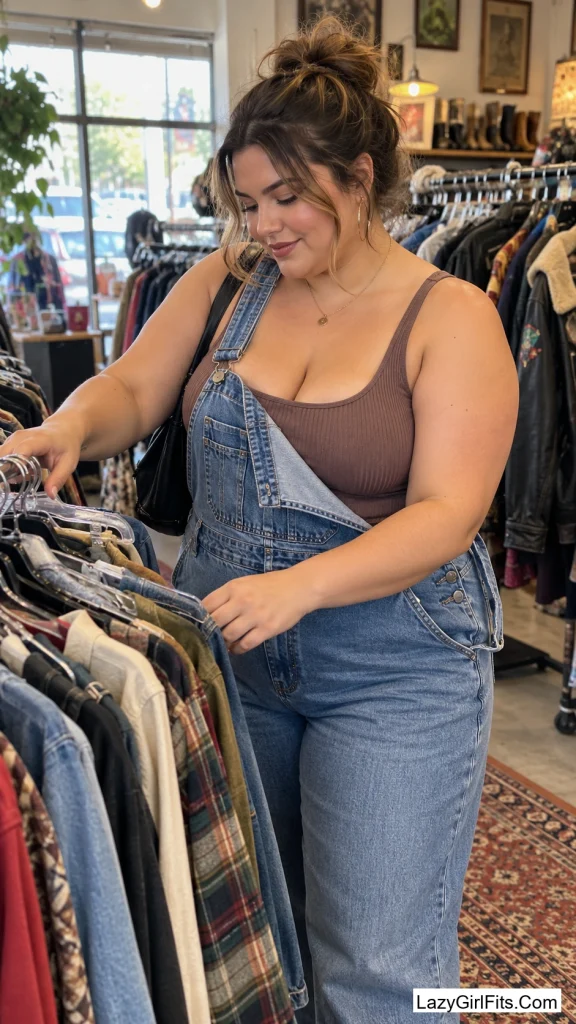 Bodysuit Under Overalls, One Strap Down