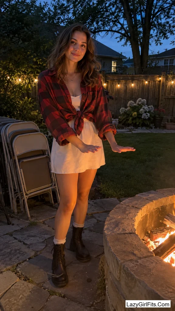 Borrowed Flannel Over a Slip Dress