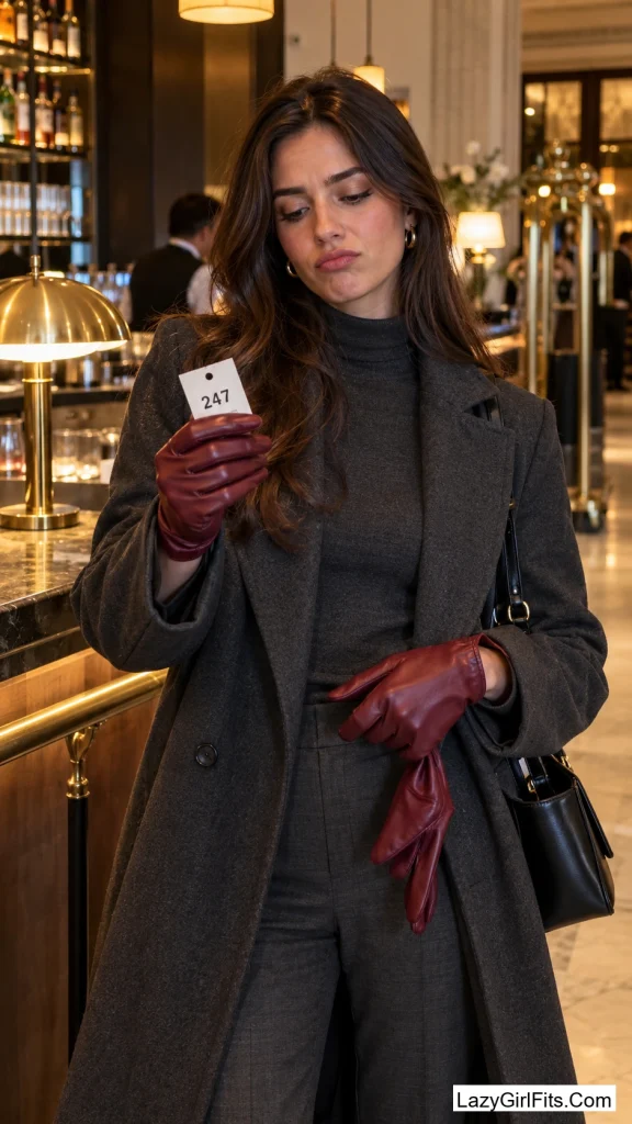 Burgundy Leather Gloves With a Charcoal Everything Else