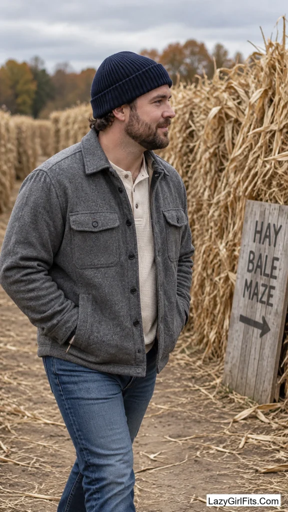 CPO Shirt-Jacket Over a Waffle Henley, Wool Beanie
