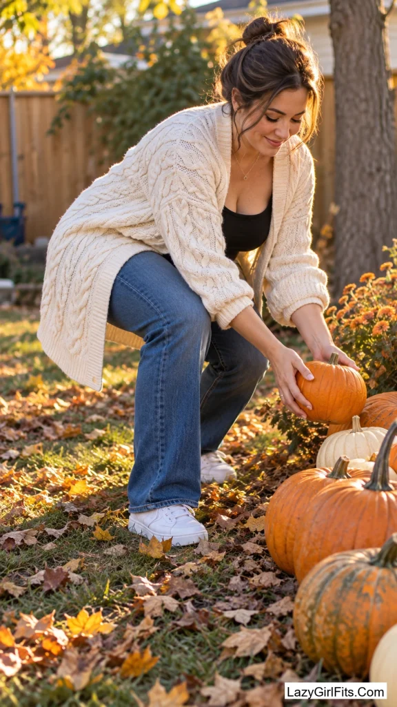 Cable-Knit Cardigan Worn Open Like a Jacket