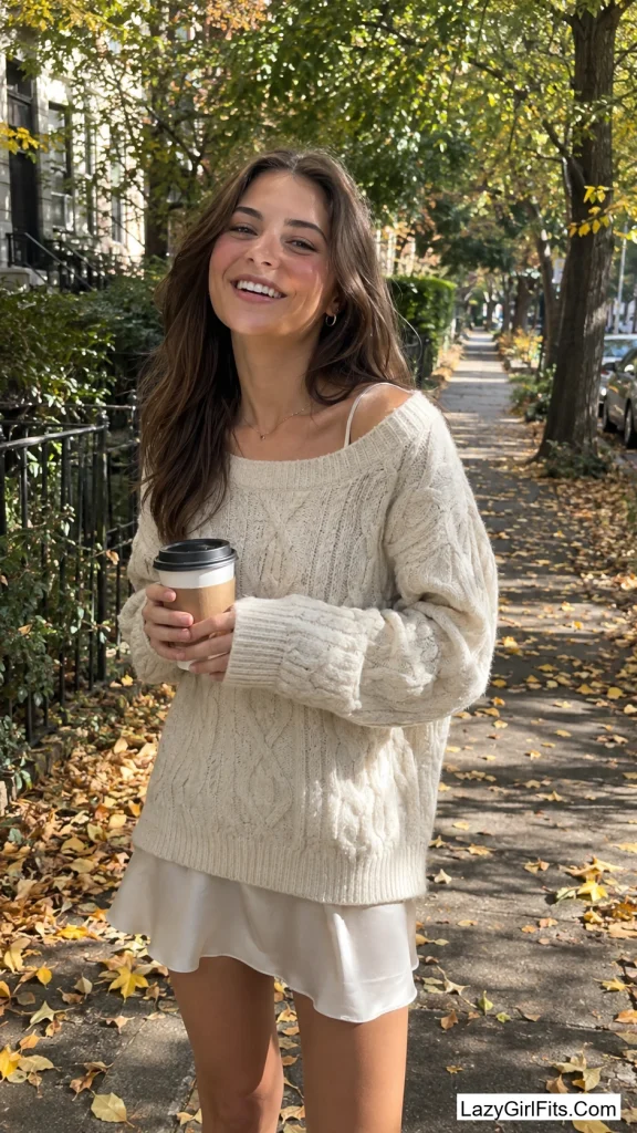 Cable-Knit Sweater Over a Slip Dress