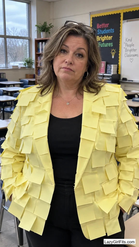 Cardigan Covered in "See Me" Sticky Notes