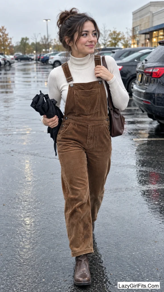 Corduroy Overalls with a Turtleneck Underneath