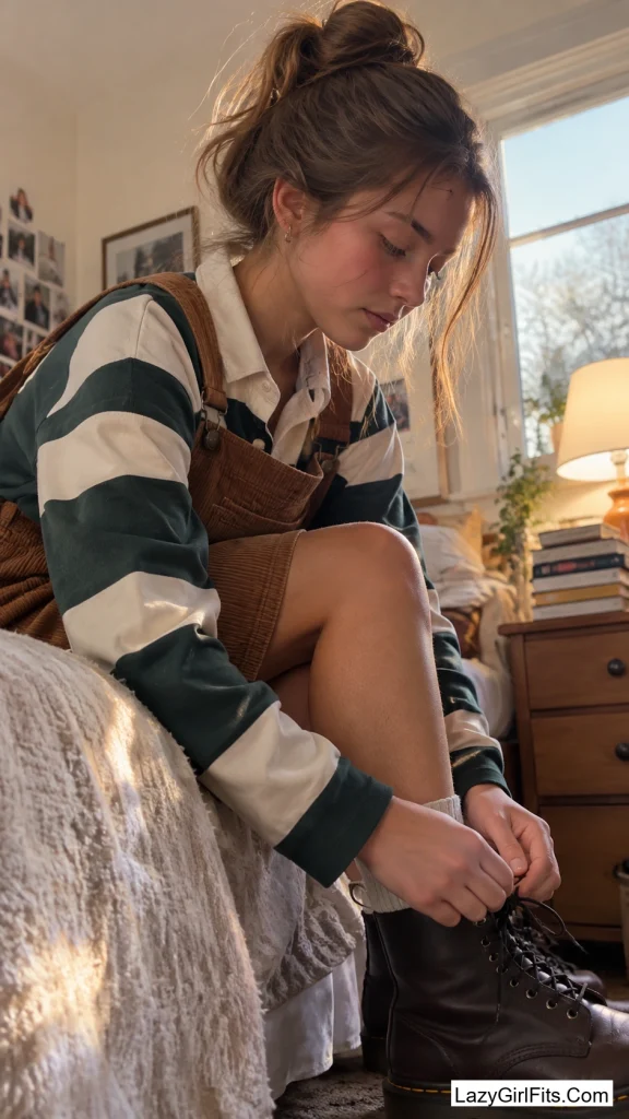 Corduroy Pinafore Over a Rugby Shirt