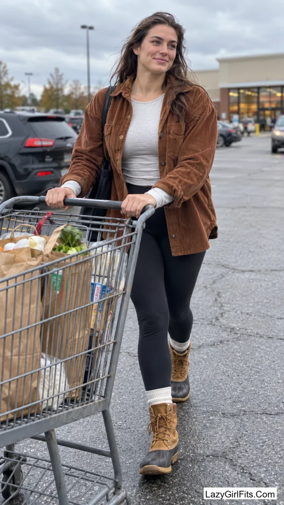 Corduroy Shirt-Jacket With Tucked Leggings