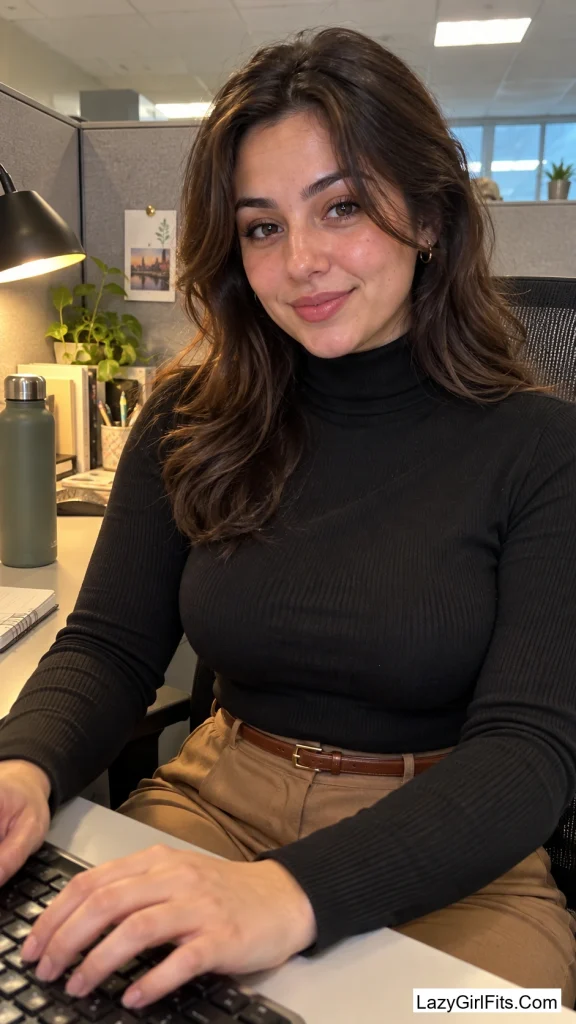 Cropped Turtleneck With High-Waisted Trousers and a Skinny Belt