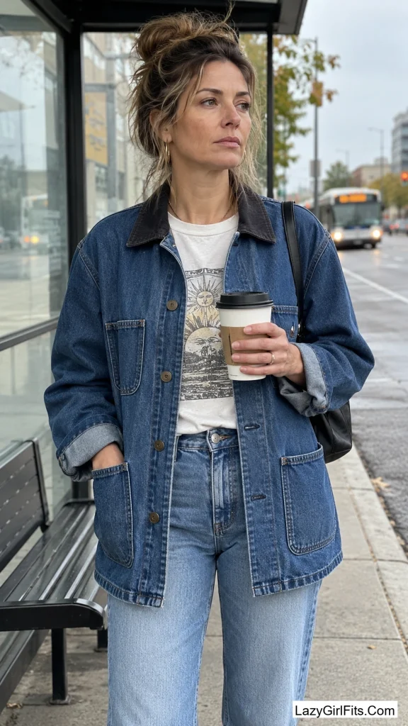 Denim Chore Coat and Graphic Tee