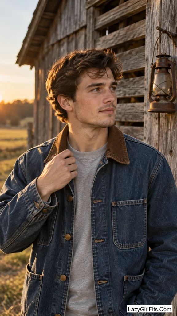 Denim Chore Jacket with a Corduroy Collar