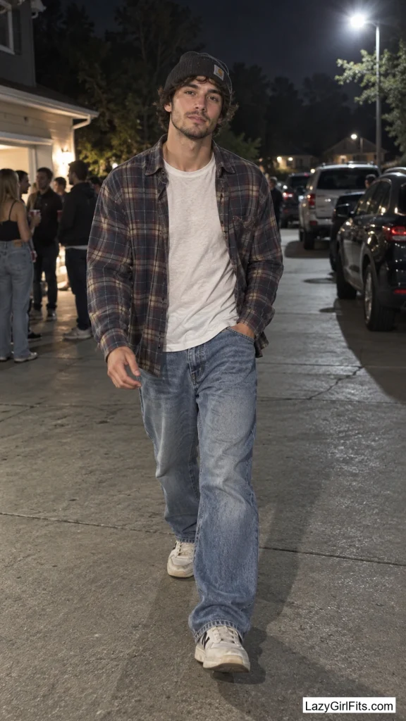 Faded Flannel with Baggy Jeans and a Beanie