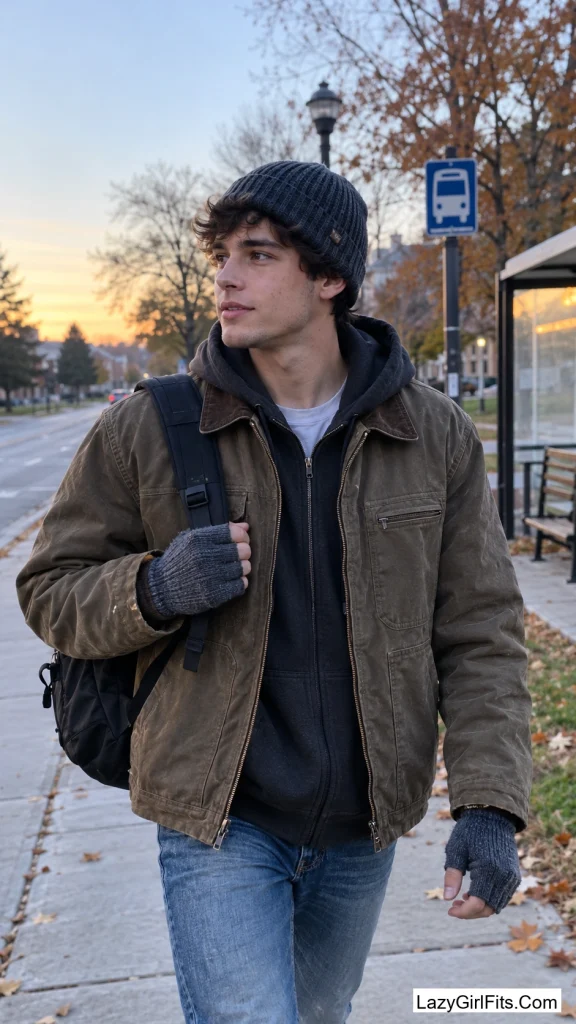 Fingerless Gloves and a Backpack Beanie