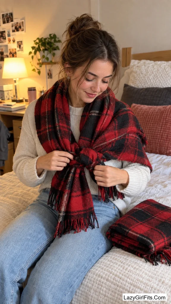 Flannel Blanket Scarf as a Throw