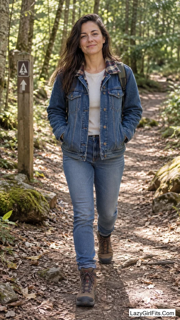 Flannel-Lined Trucker Jacket With Hiking Boots