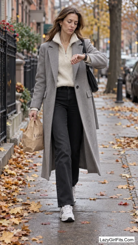 Fleece Half-Zip Under a Wool Coat
