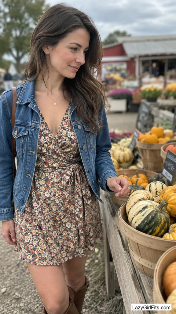 Floral Wrap Dress, Denim Jacket