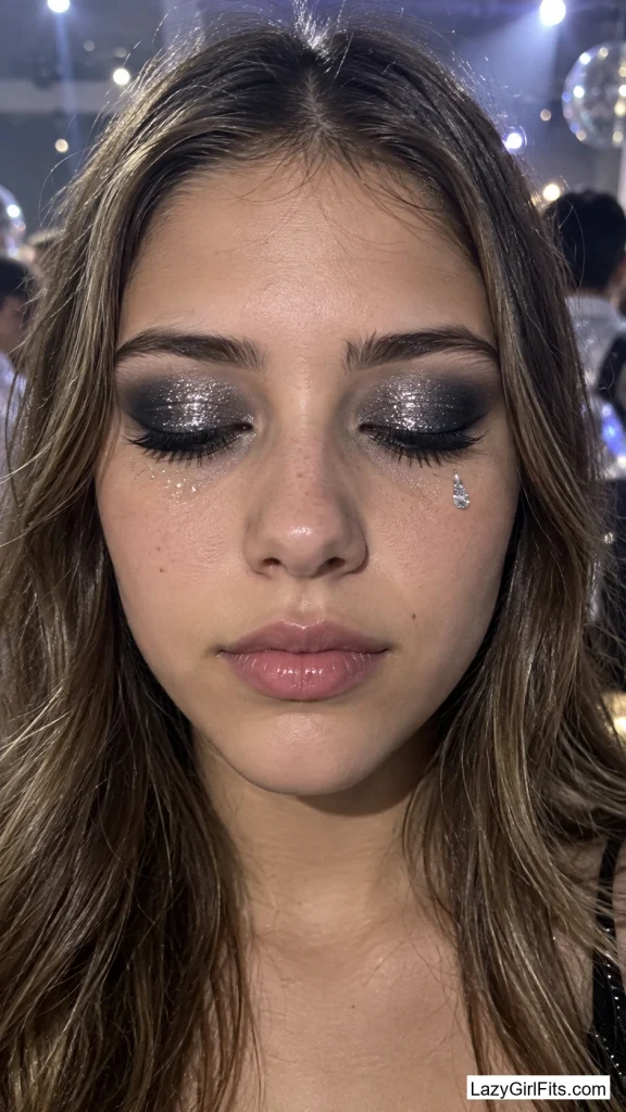 Glitter Blackout Eyes With a Silver Tear
