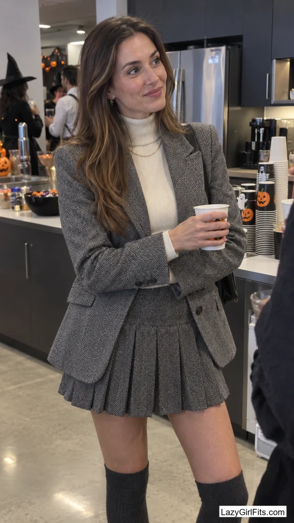 Grey Herringbone Blazer Set
