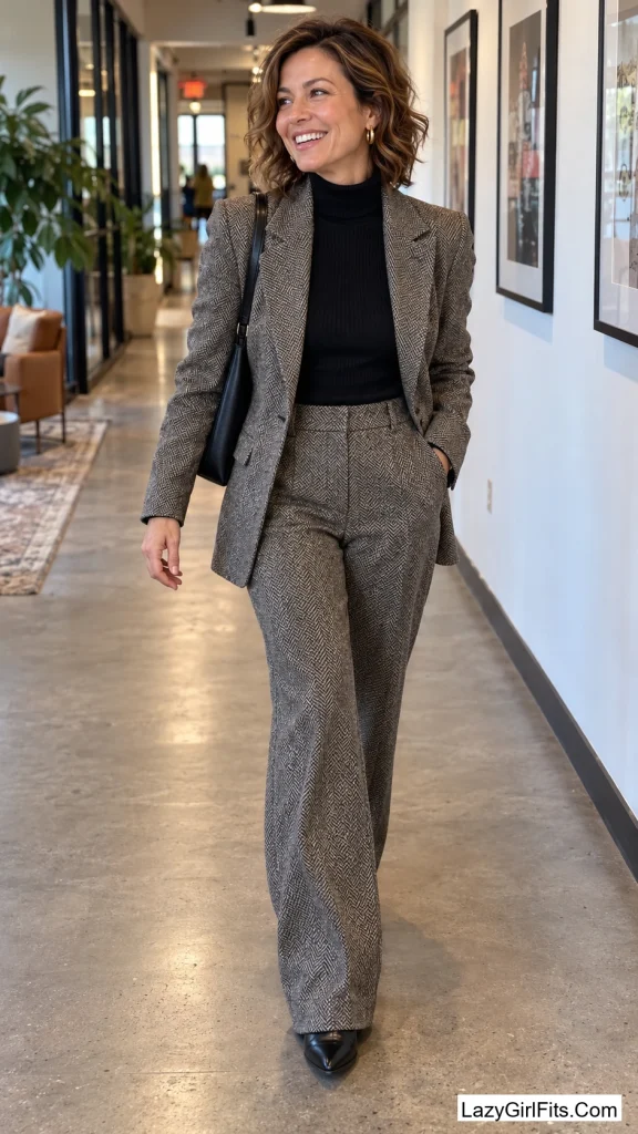 Herringbone Trouser Suit With a Turtleneck